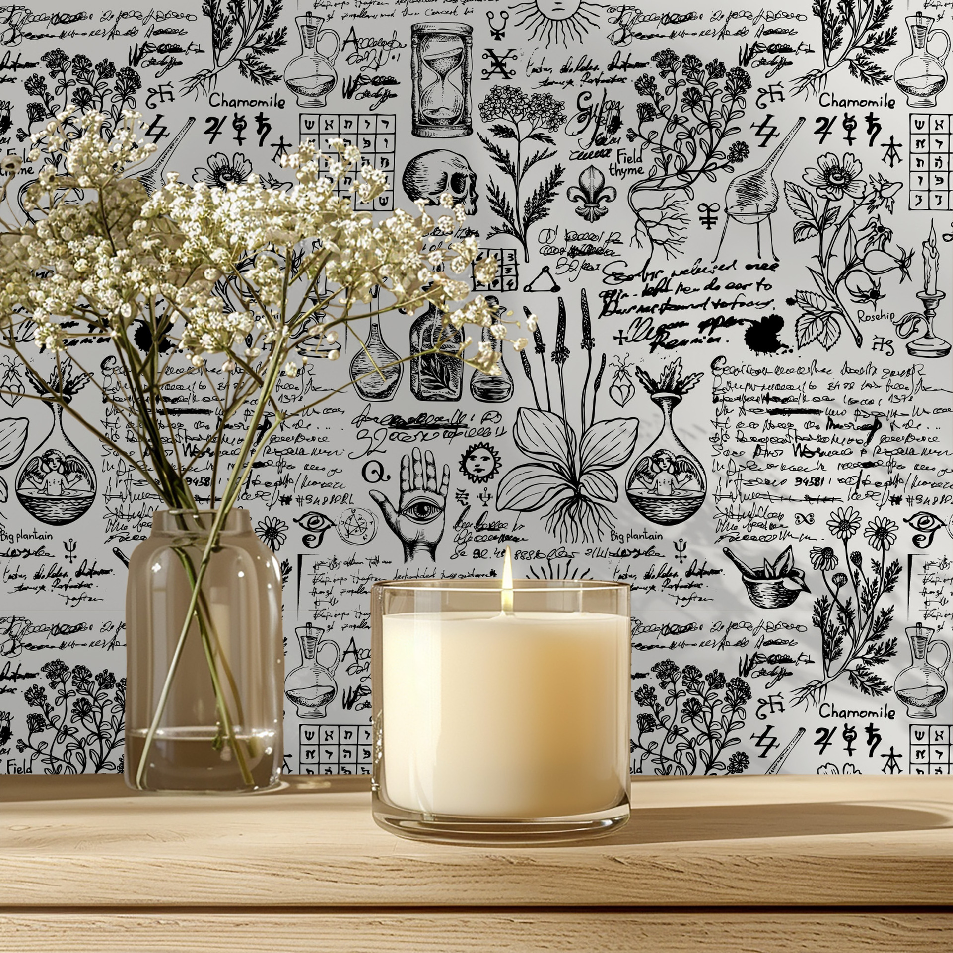 Black White Peel and Stick Wal - Herbal Wallpaper reseña y precio